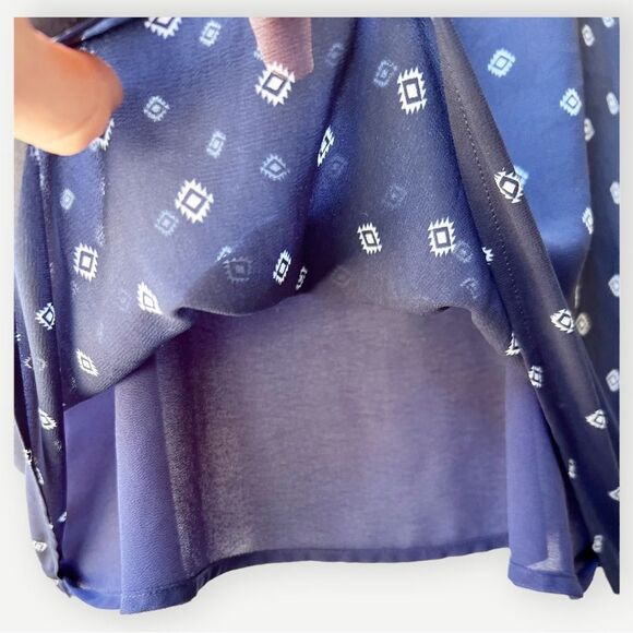 DNA Couture Sleeveless Blue Printed Flowy Lined Tank Top. Shirt. Blouse. - Picture 4 of 8